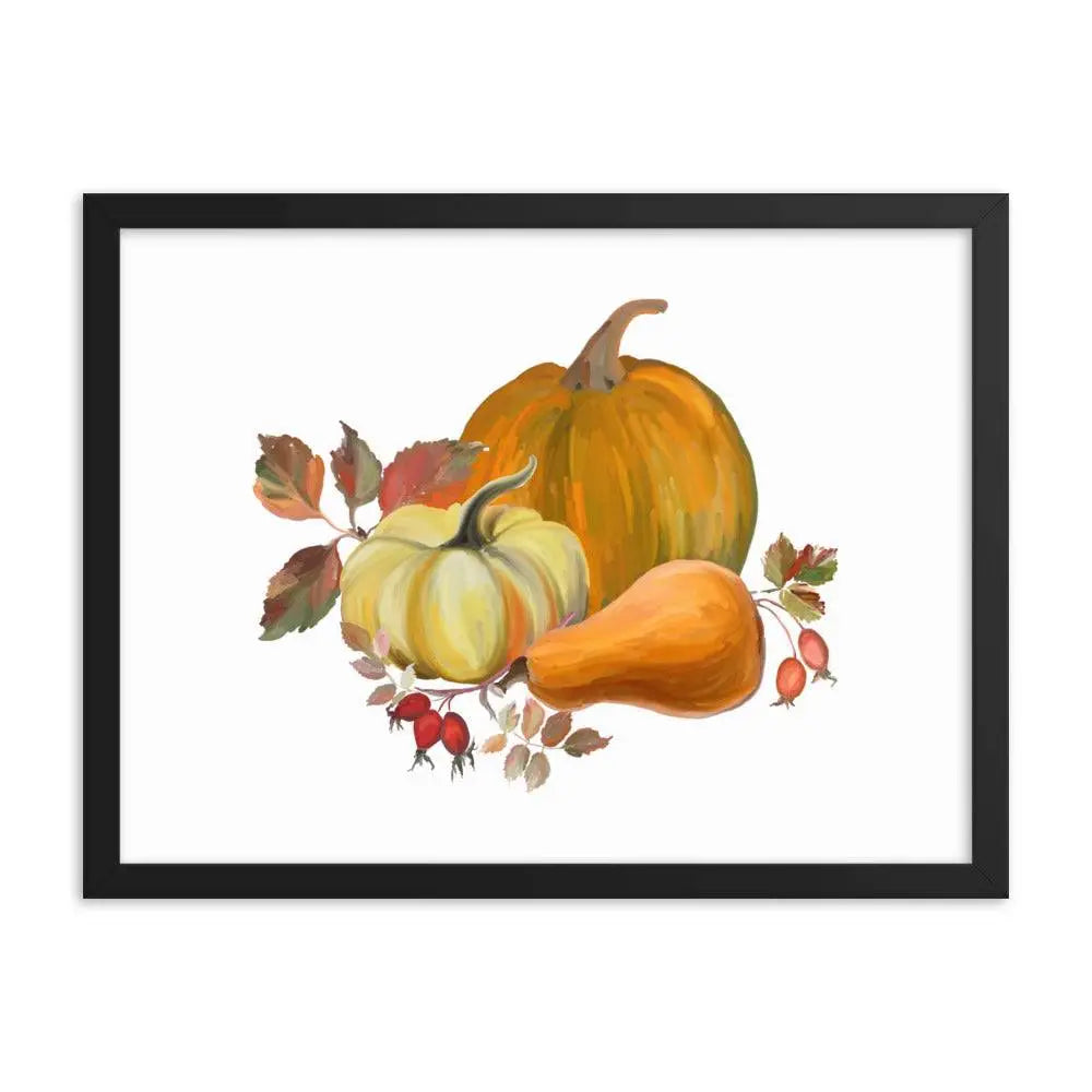 Autumn Harvest Pumpkin Poster - Black / 18″×24″ - Framed