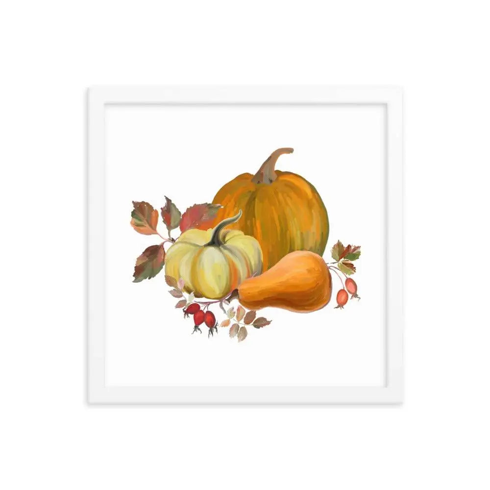 Autumn Harvest Pumpkin Poster - White / 14″×14″ - Framed