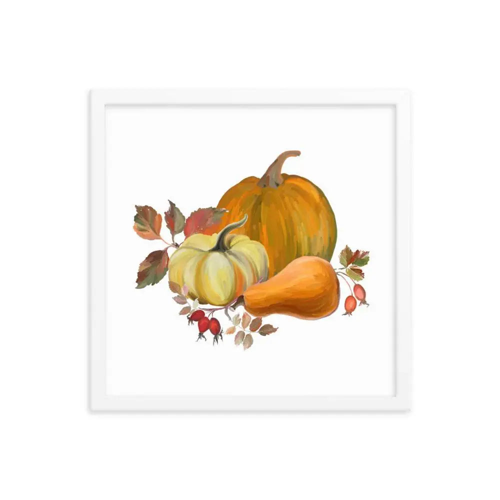 Autumn Harvest Pumpkin Poster - White / 16″×16″ - Framed