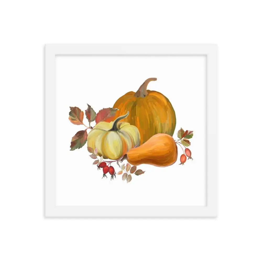Autumn Harvest Pumpkin Poster - White / 12″×12″ - Framed
