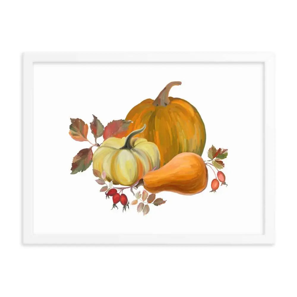 Autumn Harvest Pumpkin Poster - White / 18″×24″ - Framed