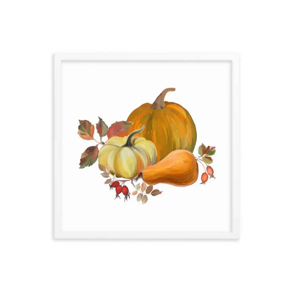 Autumn Harvest Pumpkin Poster - White / 18″×18″ - Framed