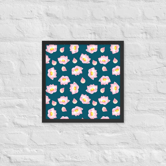 Blossoming Serenity Lotus Framed Poster - Black / 16″×16″