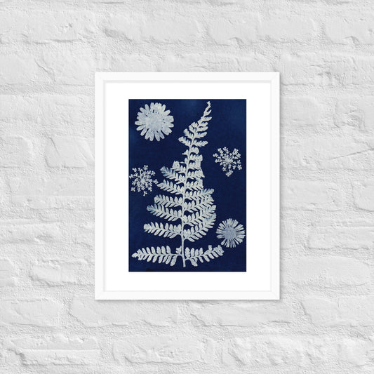 Botanical Cyanotype Art – Vintage Fern & Floral Print in Deep Blue - StylishKnots