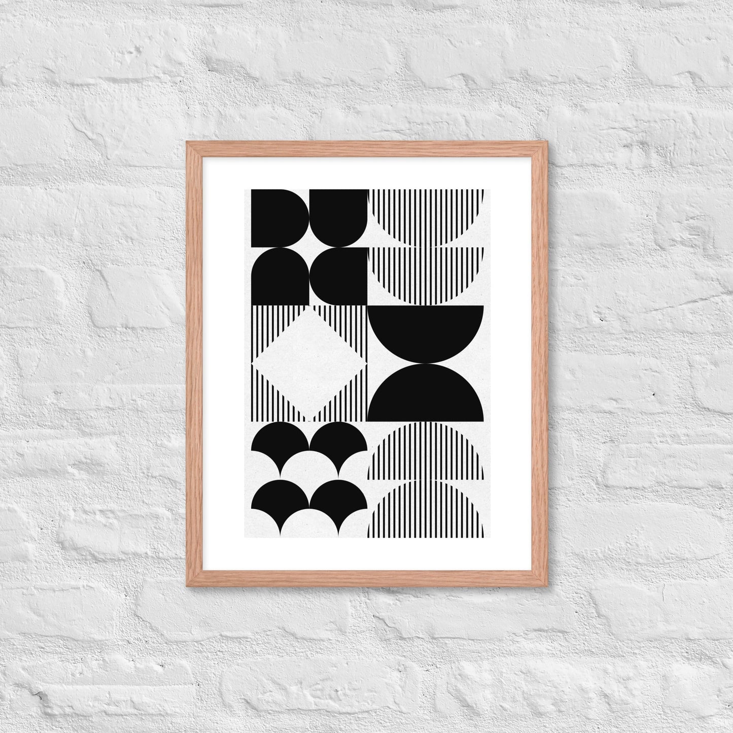 Modern Black and White Geometric Wall Art – Minimalist Framed Poster for Contemporary Home & Office Décor - Red Oak