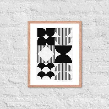 Modern Black and White Geometric Wall Art – Minimalist Framed Poster for Contemporary Home & Office Décor - Red Oak
