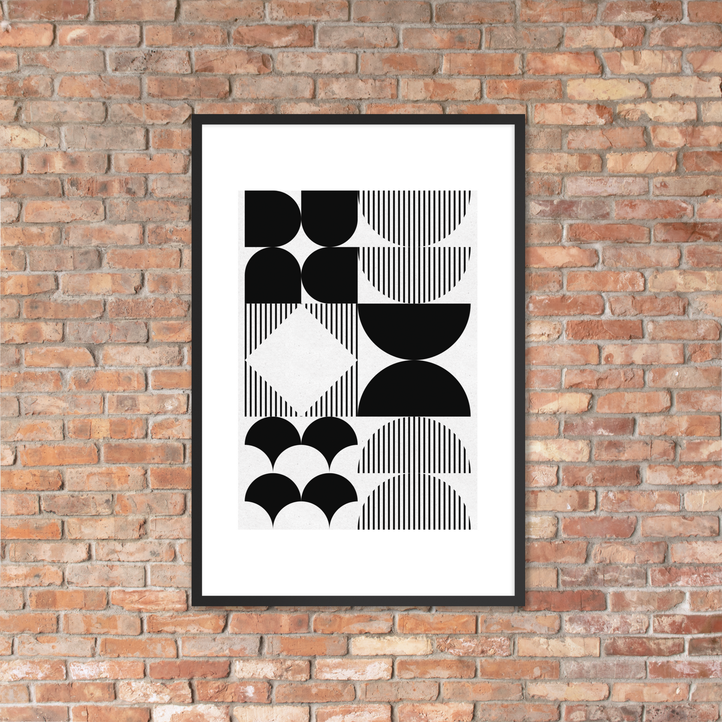 Modern Black and White Geometric Wall Art – Minimalist Framed Poster for Contemporary Home & Office Décor