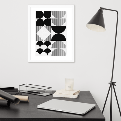 Modern Black and White Geometric Wall Art – Minimalist Framed Poster for Contemporary Home & Office Décor