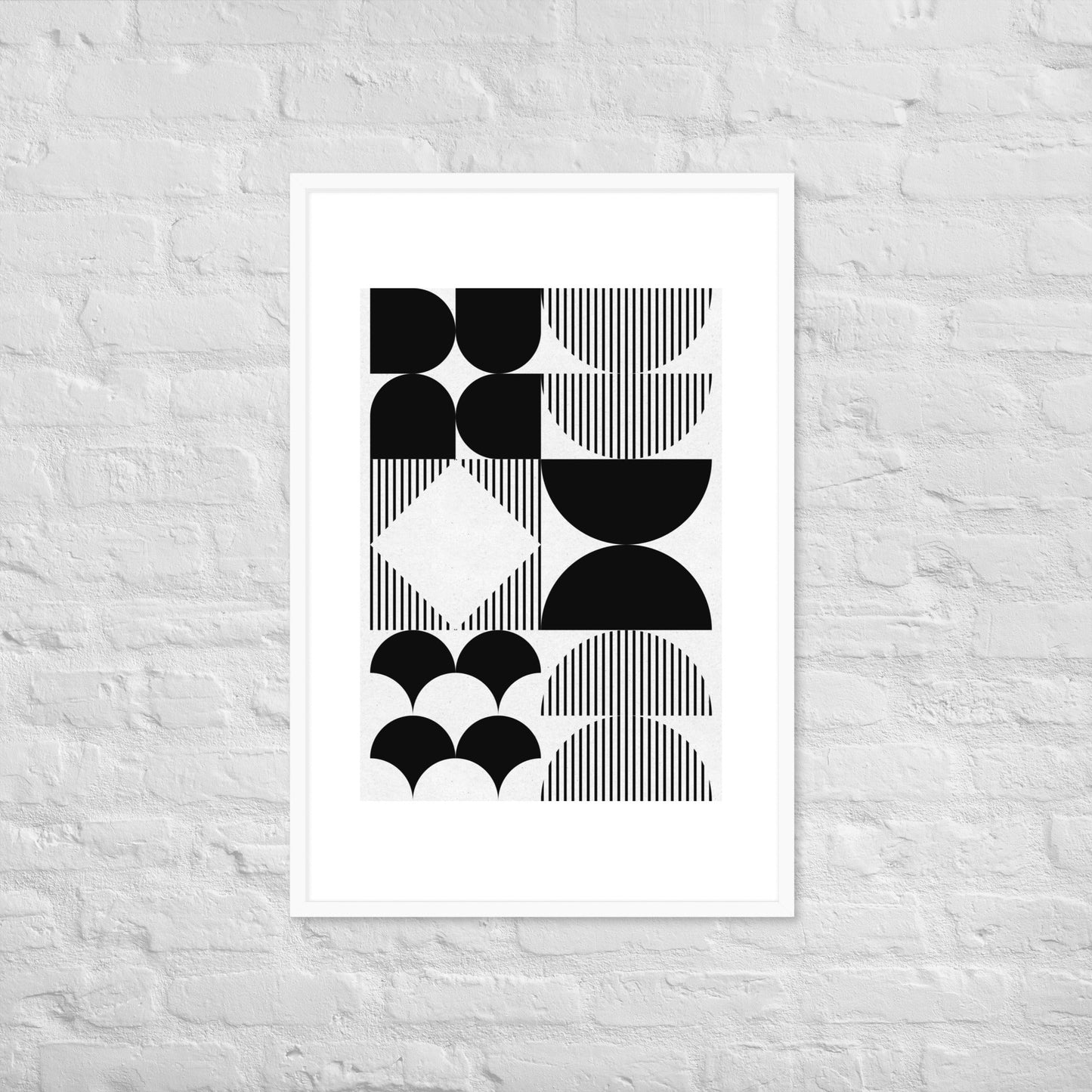 Modern Black and White Geometric Wall Art – Minimalist Framed Poster for Contemporary Home & Office Décor - 24″×36″