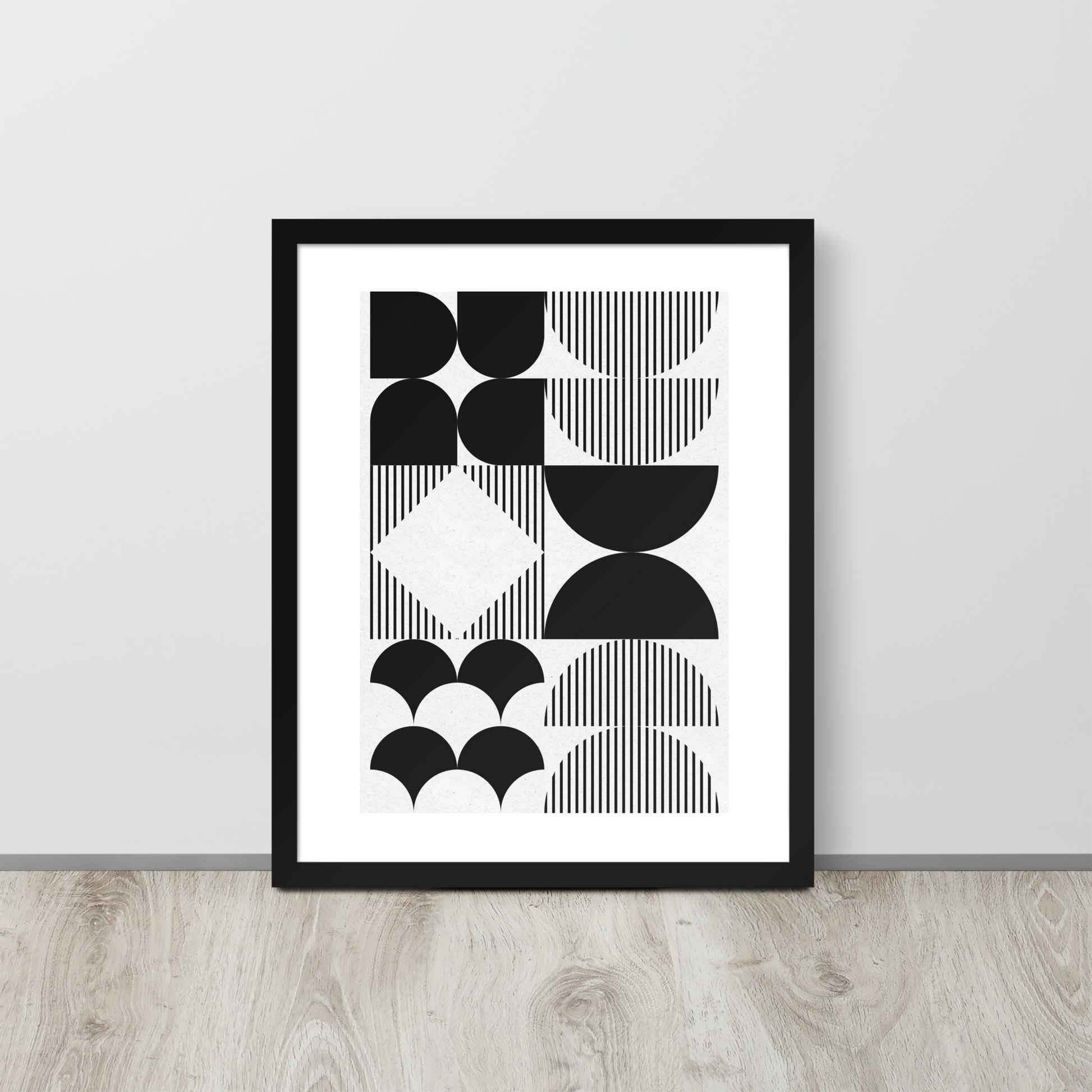 Modern Black and White Geometric Wall Art – Minimalist Framed Poster for Contemporary Home & Office Décor
