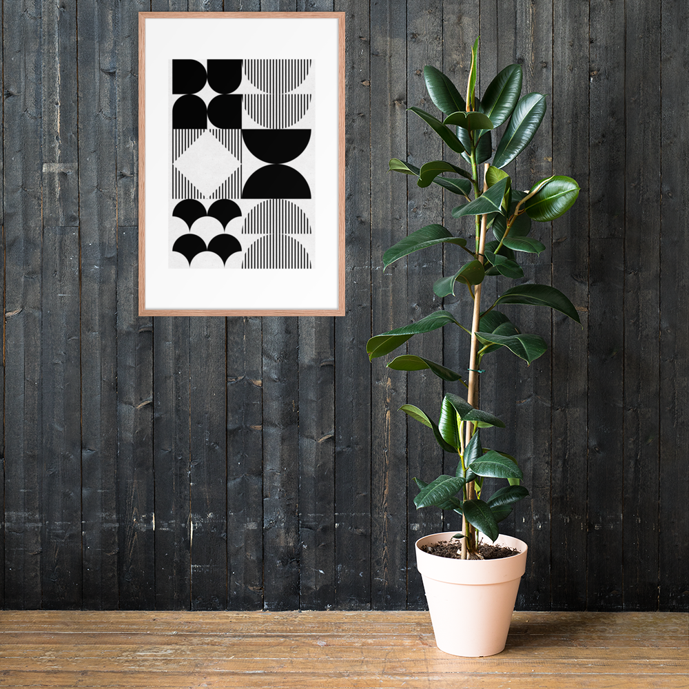Modern Black and White Geometric Wall Art – Minimalist Framed Poster for Contemporary Home & Office Décor