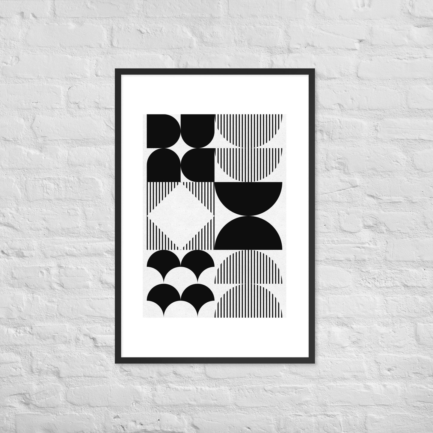 Modern Black and White Geometric Wall Art – Minimalist Framed Poster for Contemporary Home & Office Décor - 24″×36″