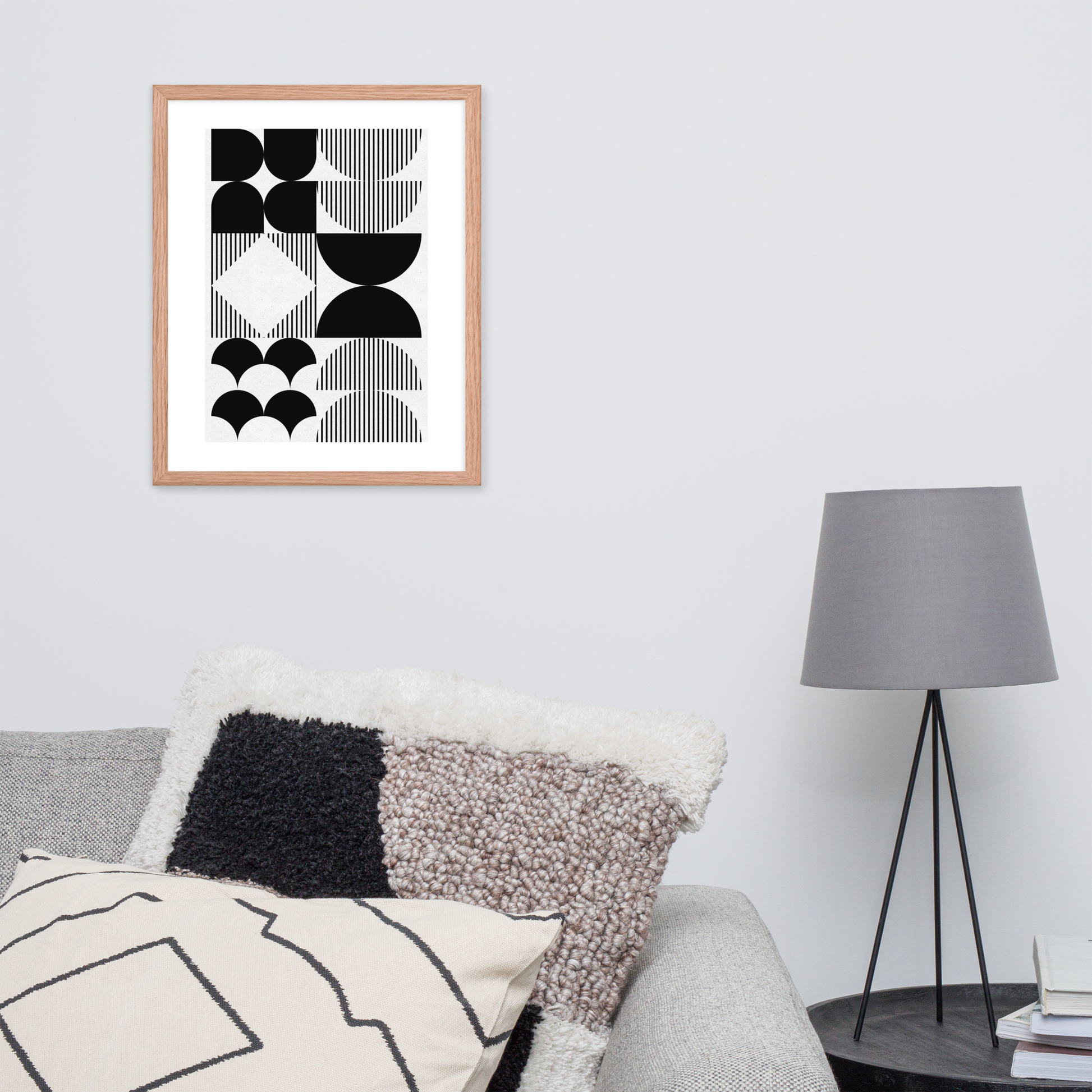 Modern Black and White Geometric Wall Art – Minimalist Framed Poster for Contemporary Home & Office Décor