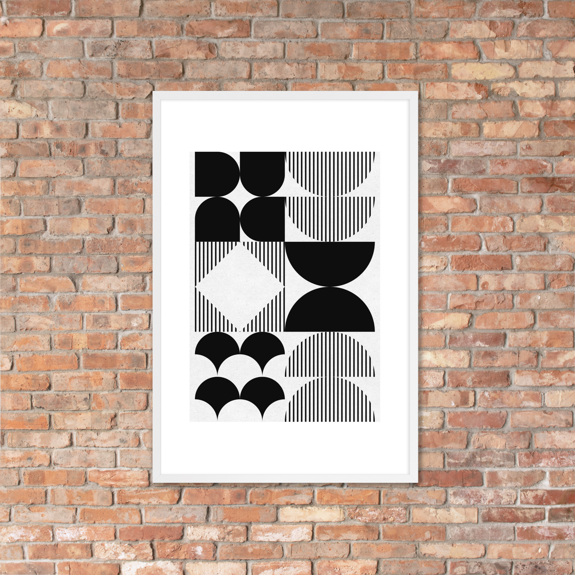 Modern Black and White Geometric Wall Art – Minimalist Framed Poster for Contemporary Home & Office Décor