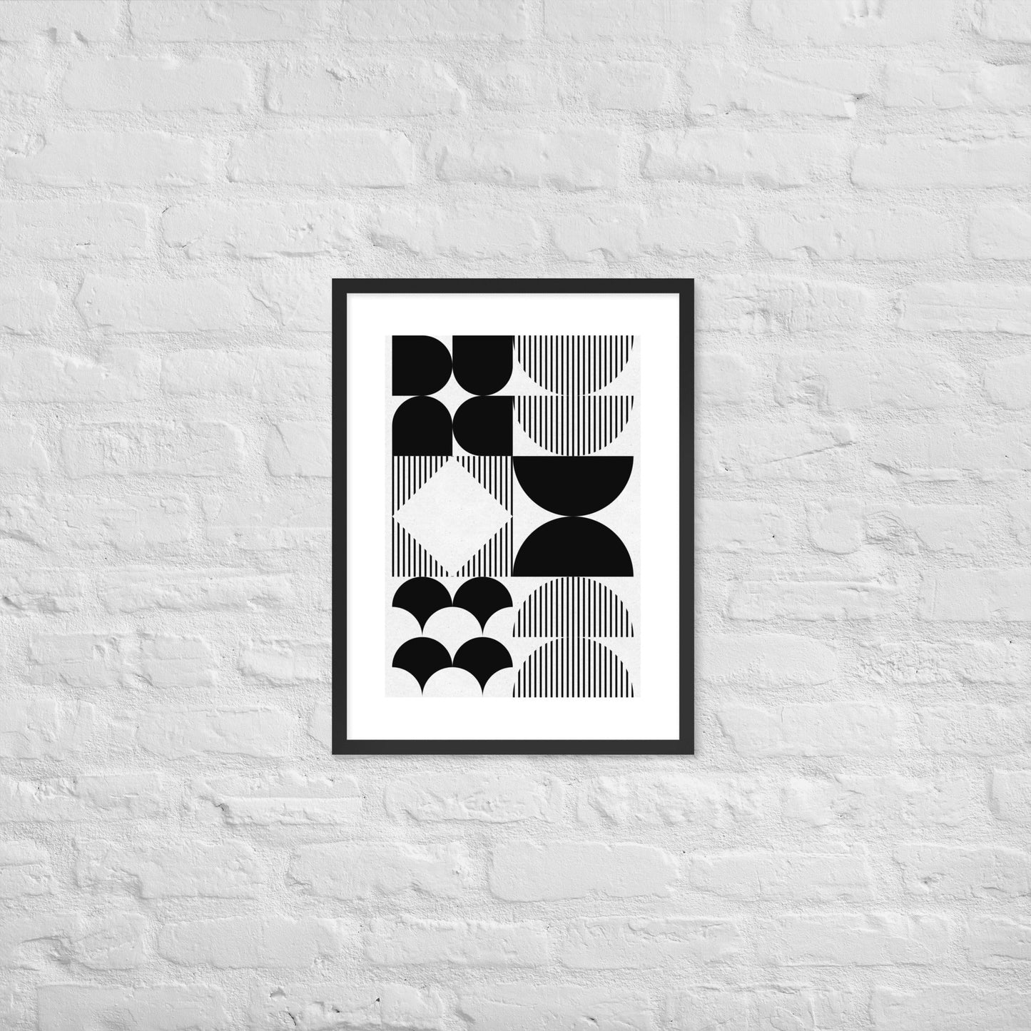 Modern Black and White Geometric Wall Art – Minimalist Framed Poster for Contemporary Home & Office Décor - 18″×24″