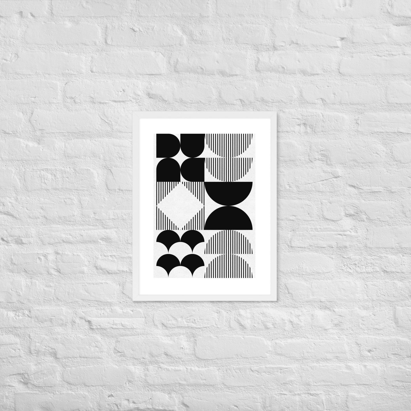 Modern Black and White Geometric Wall Art – Minimalist Framed Poster for Contemporary Home & Office Décor - 18″×24″