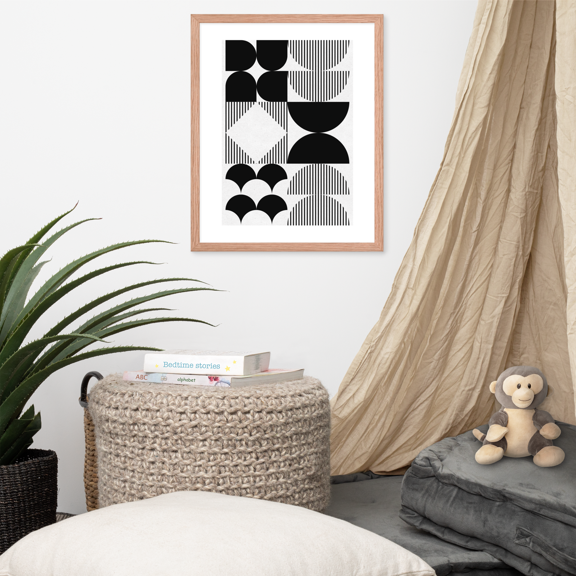 Modern Black and White Geometric Wall Art – Minimalist Framed Poster for Contemporary Home & Office Décor