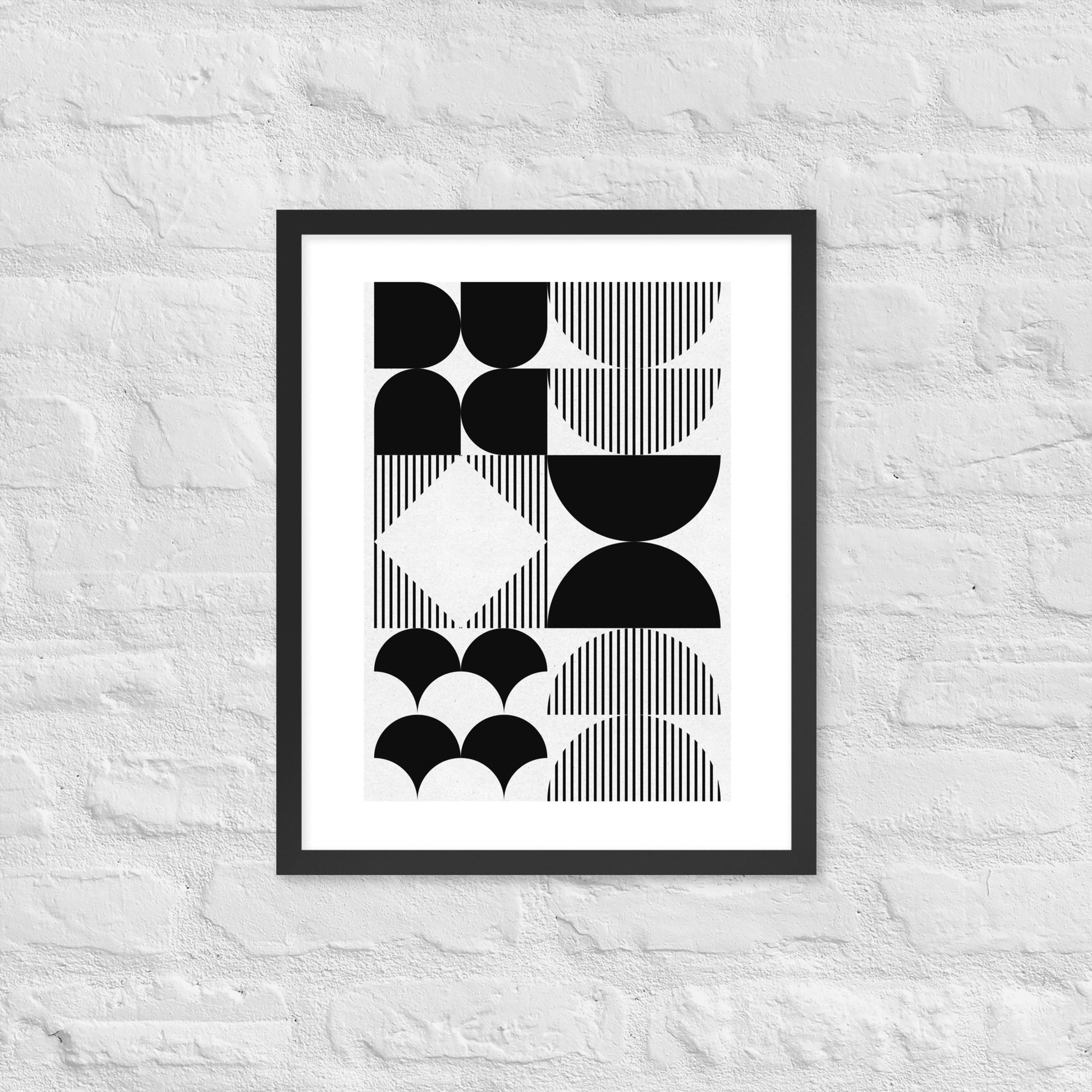 Modern Black and White Geometric Wall Art – Minimalist Framed Poster for Contemporary Home & Office Décor - 16″×20″