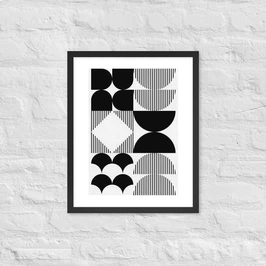 Modern Black and White Geometric Wall Art – Minimalist Framed Poster for Contemporary Home & Office Décor - 16″×20″