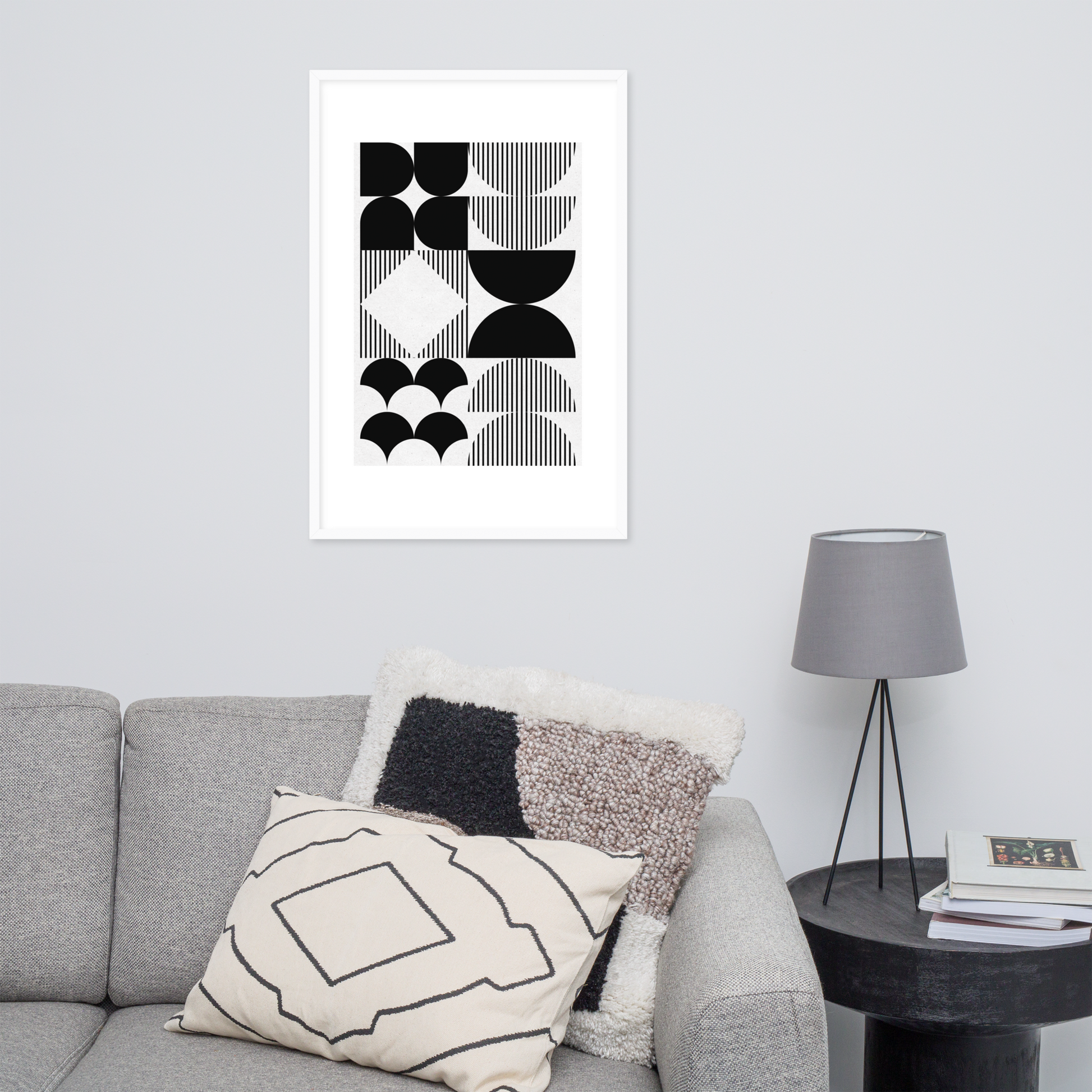 Modern Black and White Geometric Wall Art – Minimalist Framed Poster for Contemporary Home & Office Décor