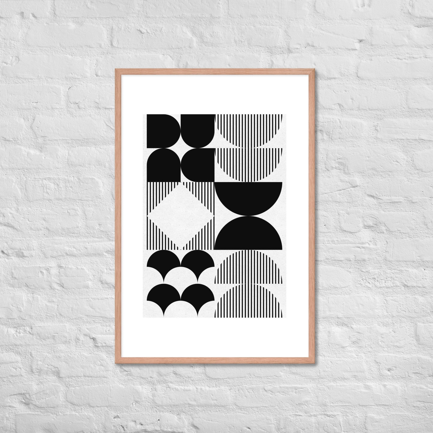 Modern Black and White Geometric Wall Art – Minimalist Framed Poster for Contemporary Home & Office Décor - Red Oak