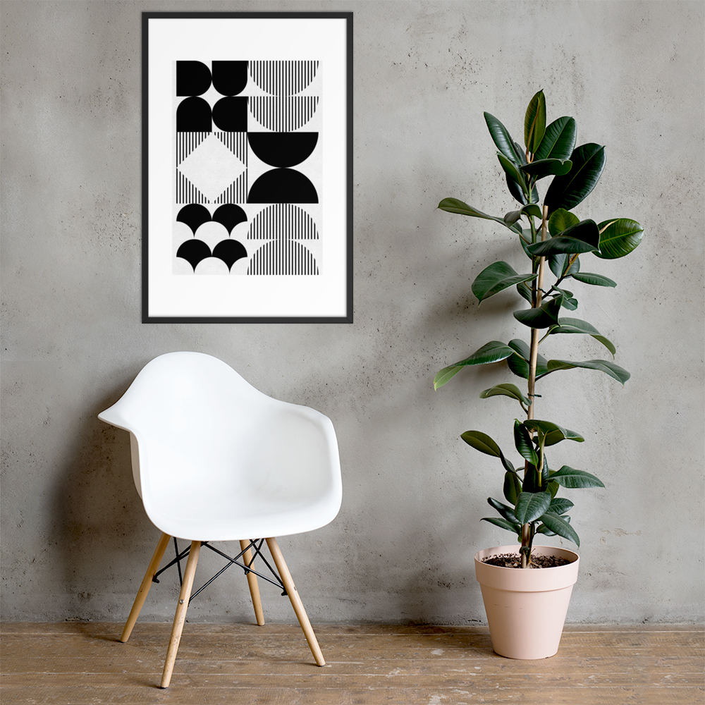 Modern Black and White Geometric Wall Art – Minimalist Framed Poster for Contemporary Home & Office Décor