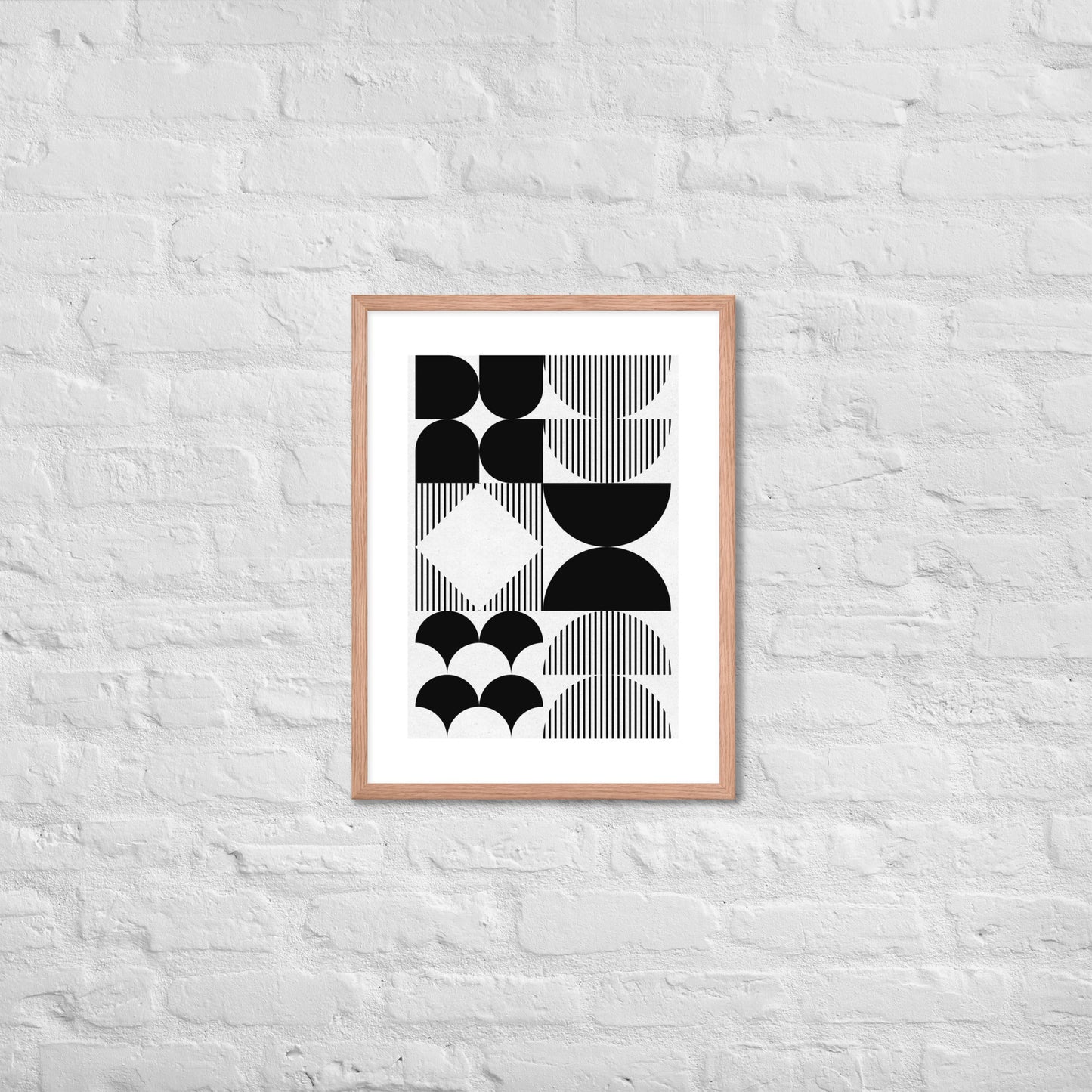 Modern Black and White Geometric Wall Art – Minimalist Framed Poster for Contemporary Home & Office Décor - Red Oak
