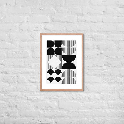 Modern Black and White Geometric Wall Art – Minimalist Framed Poster for Contemporary Home & Office Décor - Red Oak