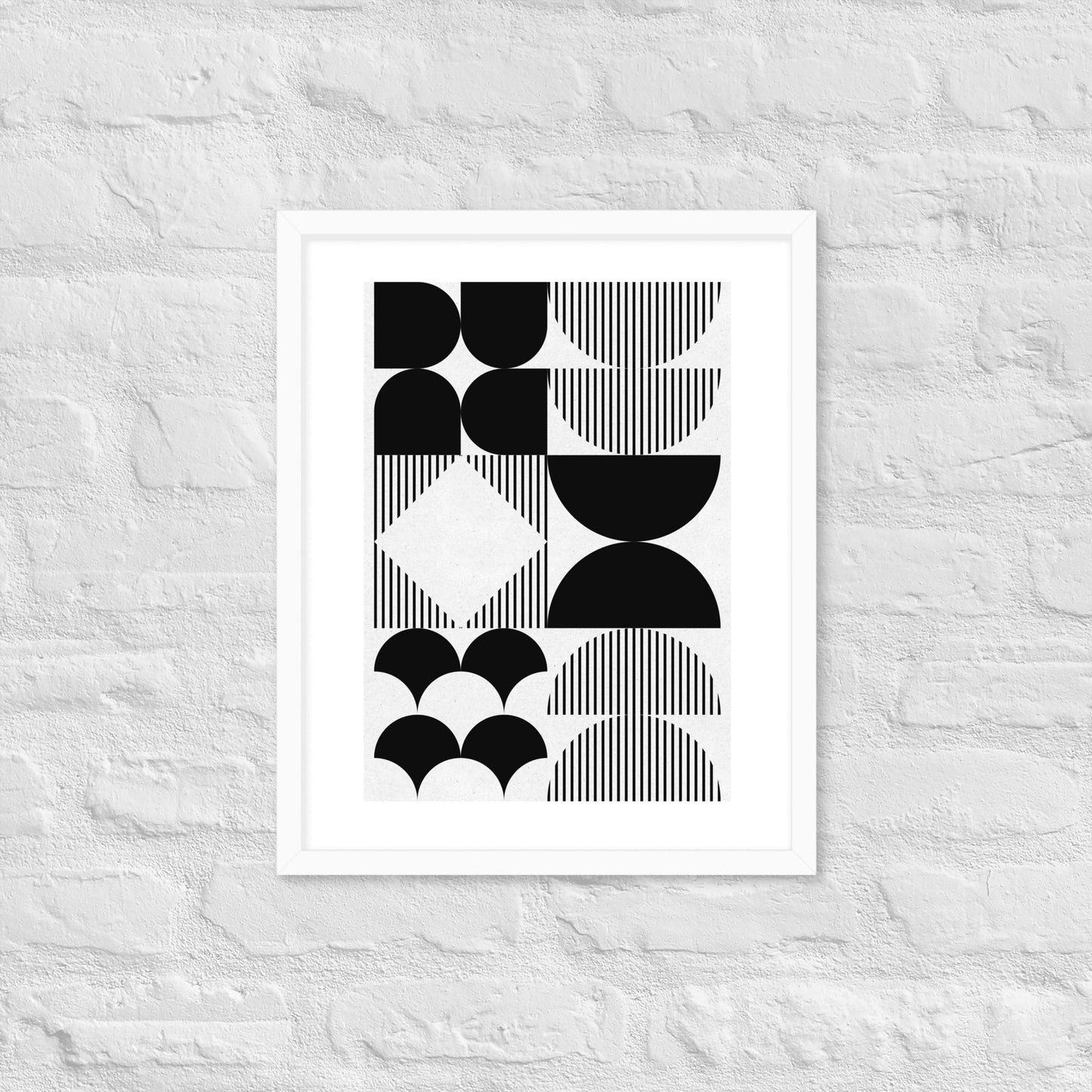 Modern Black and White Geometric Wall Art – Minimalist Framed Poster for Contemporary Home & Office Décor - 16″×20″