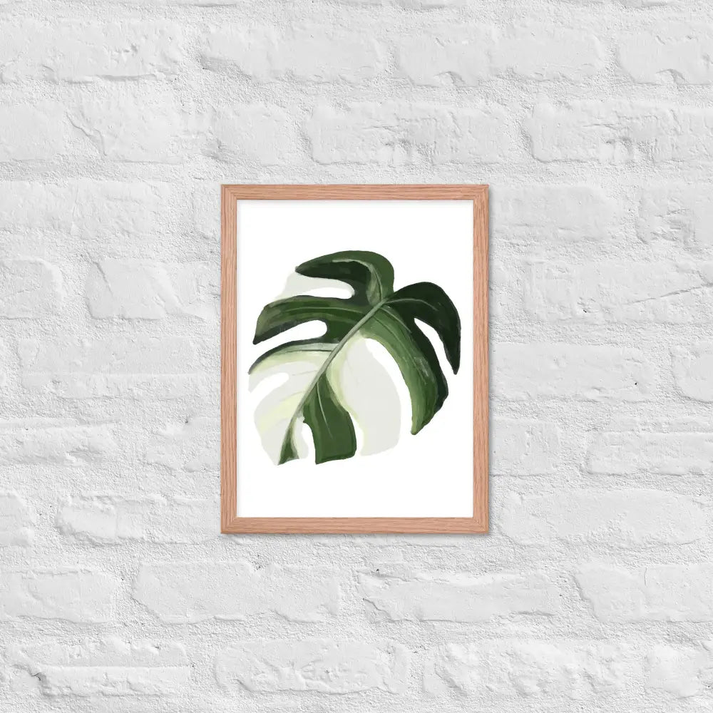 Monstera Leaf Framed Poster - Red Oak / 12″×16″
