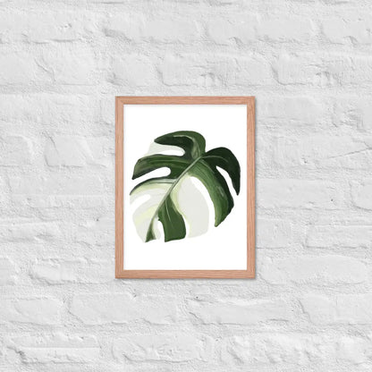 Monstera Leaf Framed Poster - Red Oak / 12″×16″
