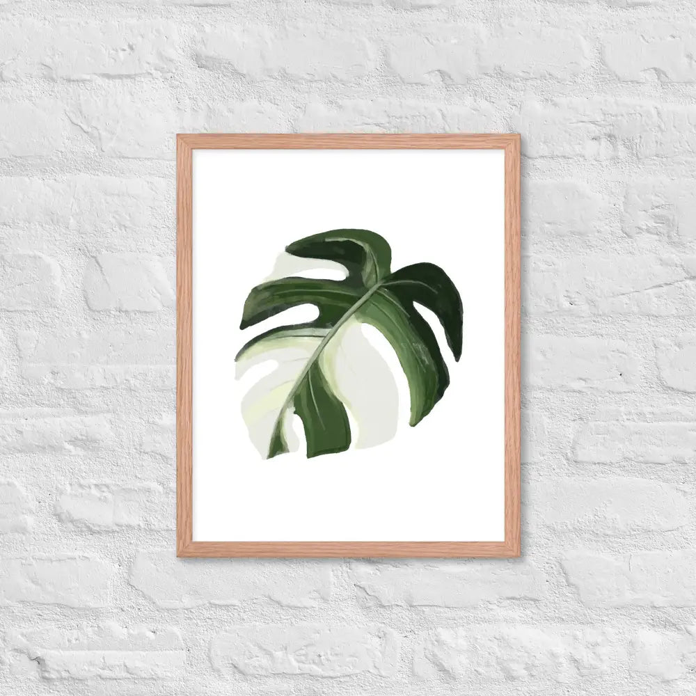 Monstera Leaf Framed Poster - Red Oak / 16″×20″