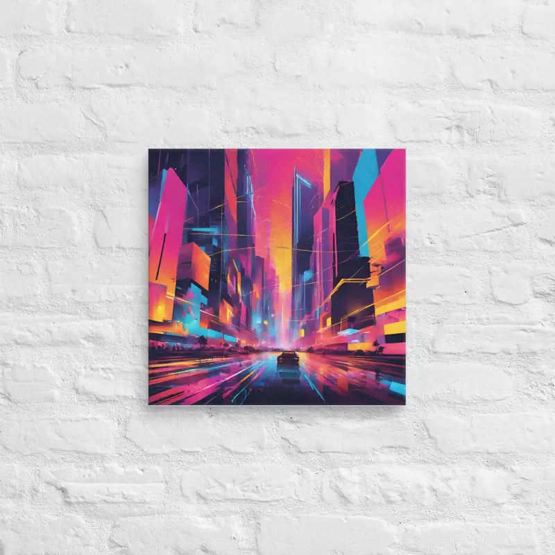 Neon Cityscape Canvas Art - 16″ x