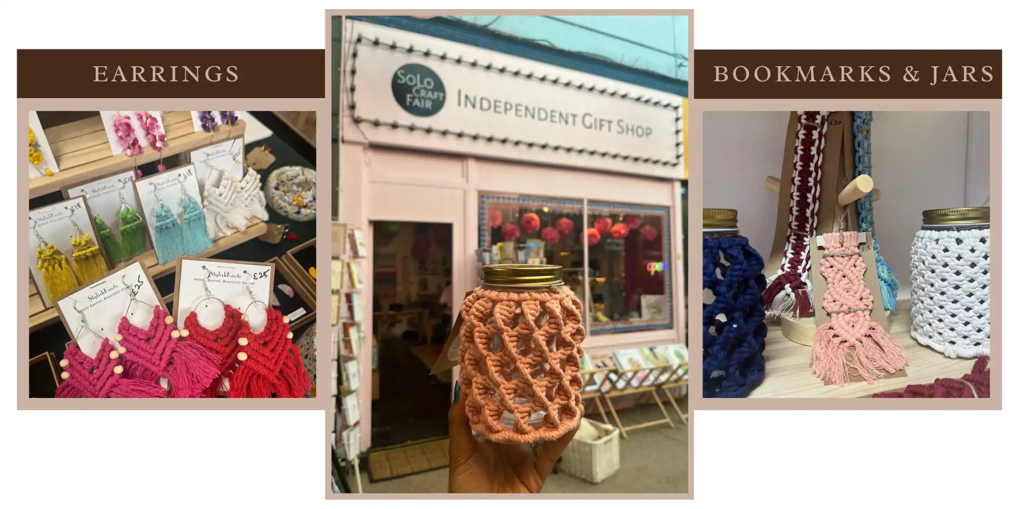 Pink and white crocheted jar with a floral pattern, likely made of ceramic or plastic.